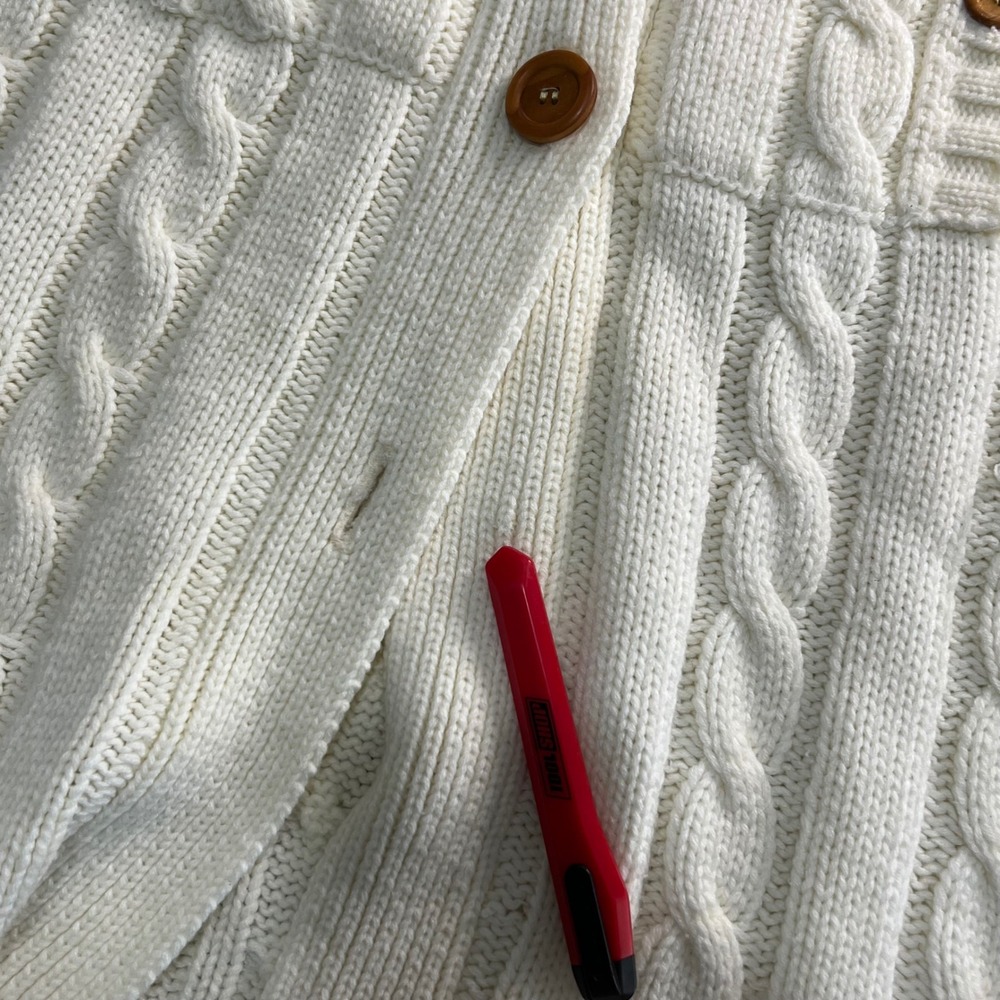 VTG Kmart Sweater Coat Womens L Cable Knit Hooded Cardigan True Vintage 60s - Picture 3 of 5